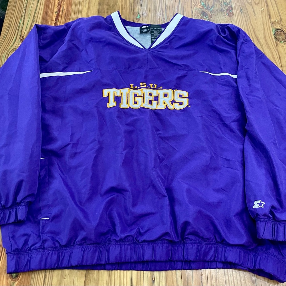 Vintage STARTER LSU Pullover Windbreaker Jacket Mens Size 2XL XXL Purple Tigers